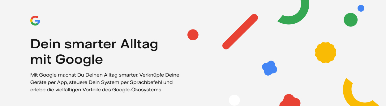 Google Banner mit bunten Symbolen