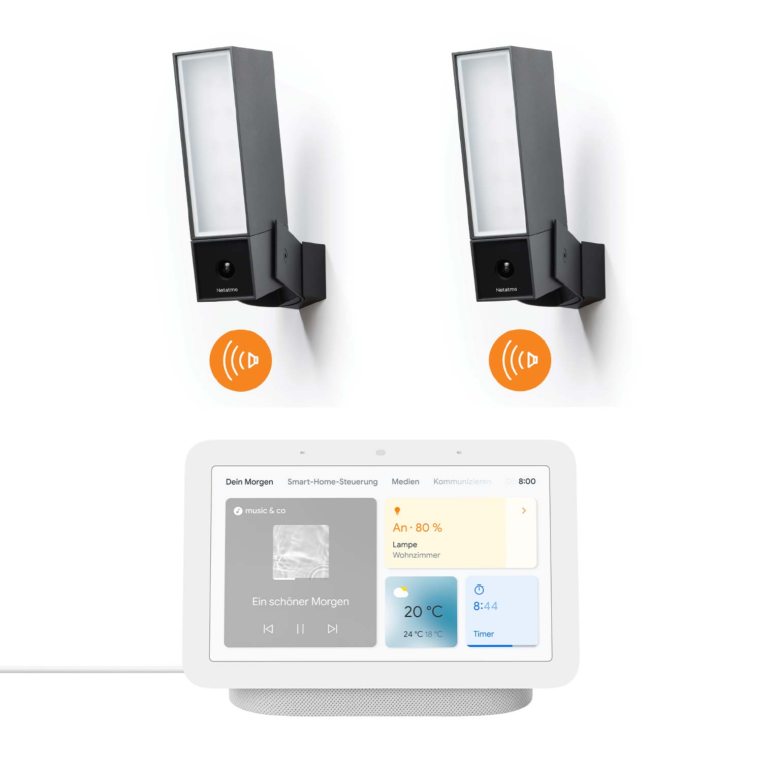 Netatmo Smarte Außenkamera mit Alarmsirene 2er-Set + Google Nest Hub (2. Generation) – Deal, Schnäppchen, sparen