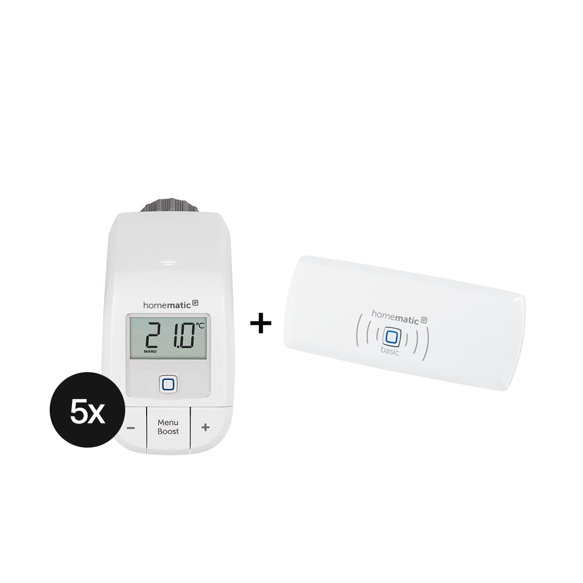 Homematic IP Starter-Set Heizen Basic mit 5 Heizkörperthermostaten basic