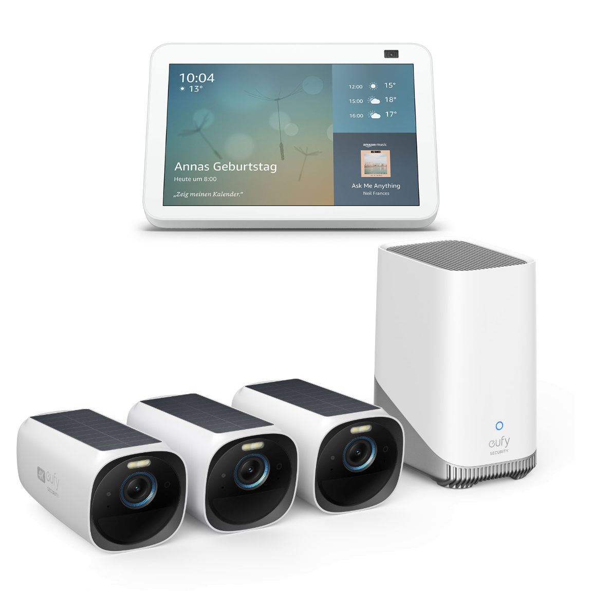 eufyCam 3 Starter Set 3+1 - 3er-Kameraset mit HomeBase 3 + Gratis  Amazon Echo Show 8