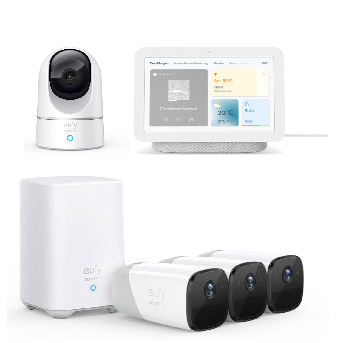 *eufyCam 2 Pro 3+1 Kit Kamera-Set + Google Nest Hub (2. Generation) + gratis eufy Solo IndoorCam Pan & Tilt*