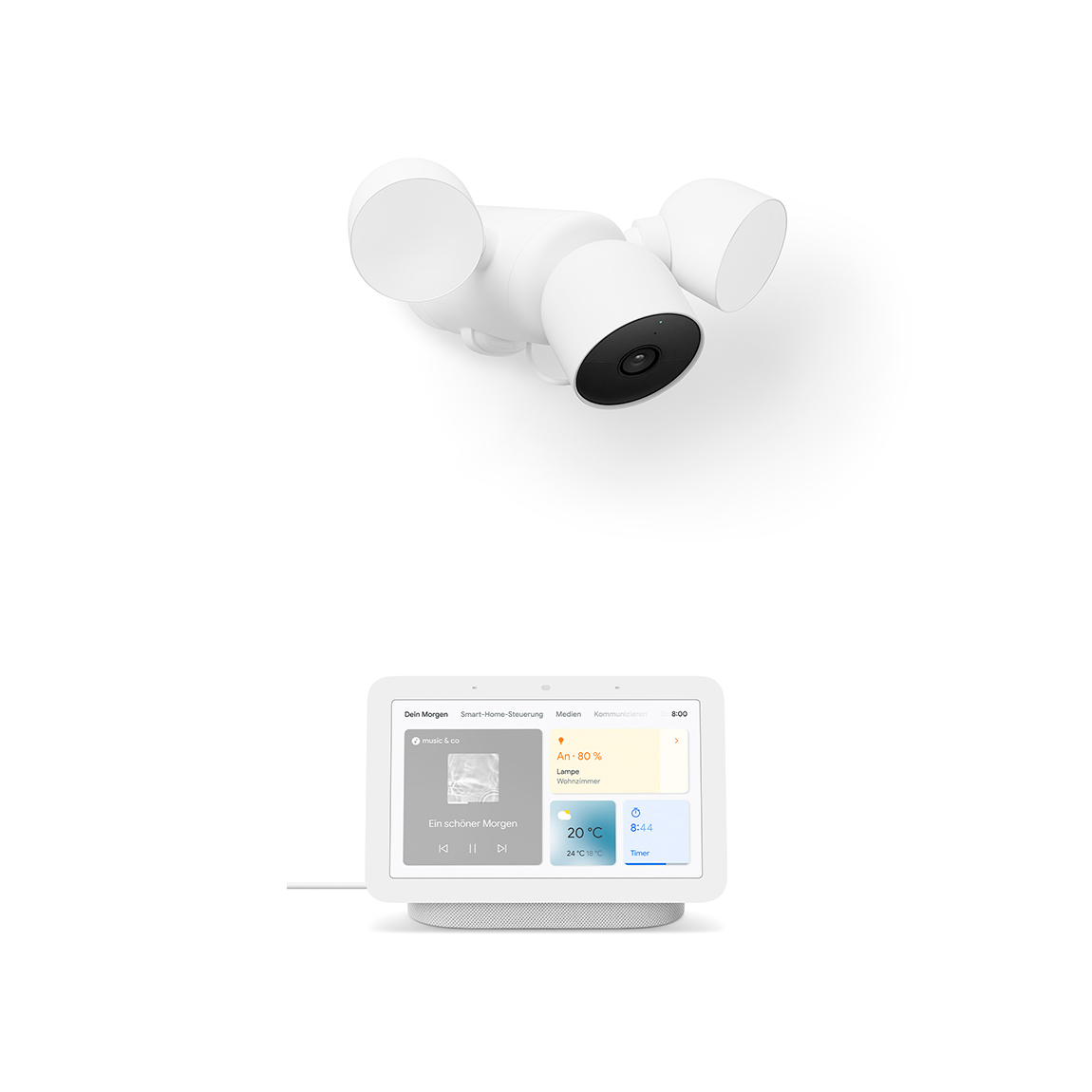 Google Nest Cam mit Flutlicht (Outdoor mit Kabel) + Google Nest Hub (2. Generation) – Deal, Schnäppchen, sparen