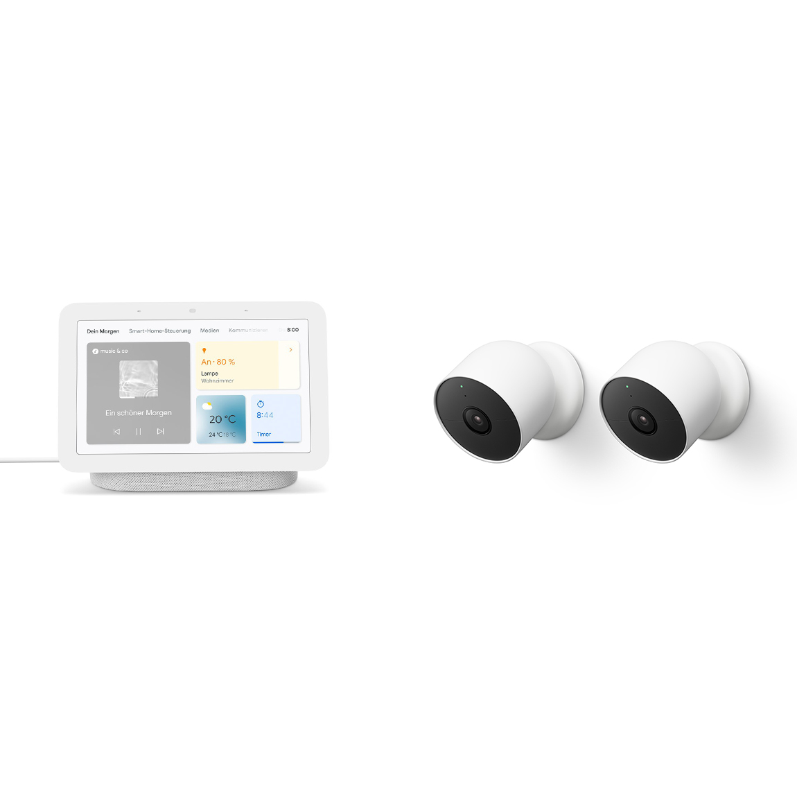 *Google Nest Cam (mit Akku) 2er-Pack + gratis Google Nest Hub (2. Generation)*