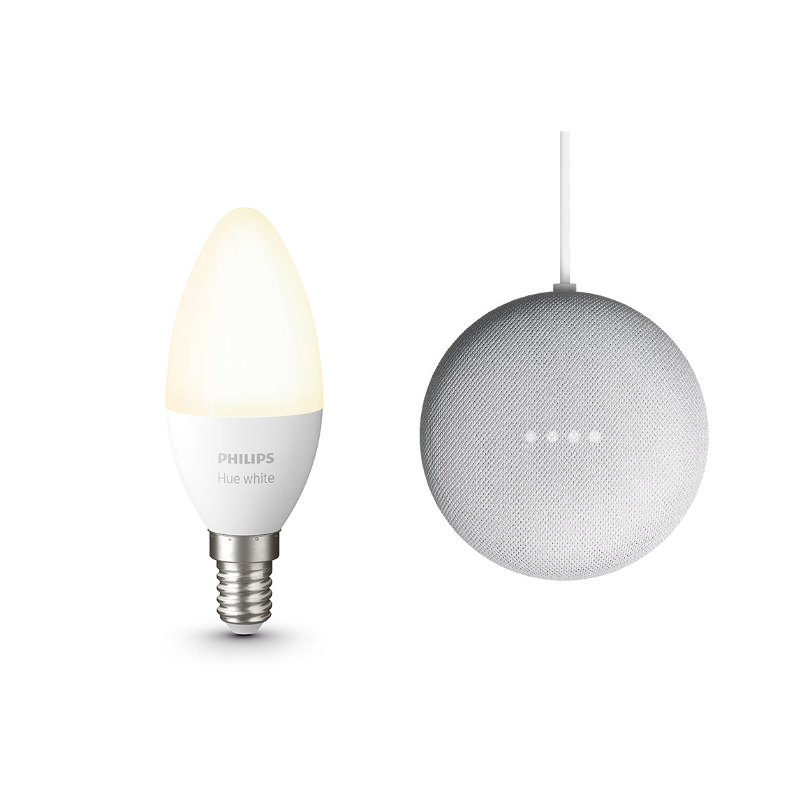 Google Nest Mini + Philips Hue White E14 Bluetooth Lampe