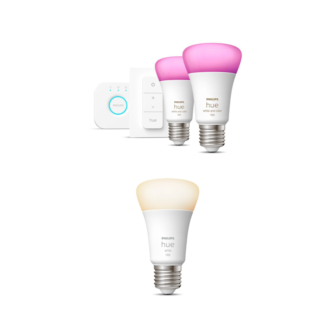 Philips Hue White & Color Ambiance E27 Bluetooth Starter Kit + gratis White E27 Bluetooth Lampe