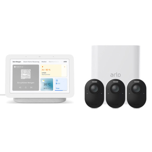 Arlo Ultra VMS5340 - Kabelloses 4K-Überwachungssystem mit 3 Kameras + gratis Google Nest Hub