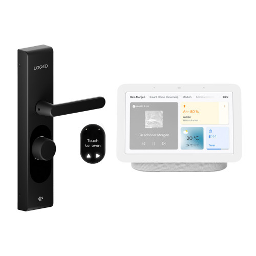 LOQED Touch Smart Lock – Black Edition + Google Nest Hub