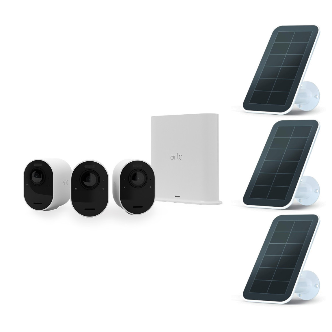 Arlo Ultra 2 VMS5340 - Kabelloses 4K-Überwachungssystem mit 3 Kameras + gratis Solar Panel 3er-Set